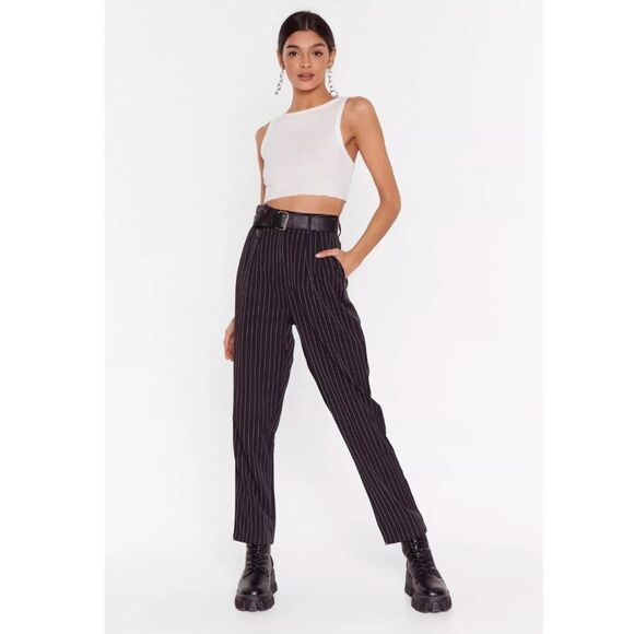 Nasty Gal Pinstripe Pants in Navy Blue Size 2 - Picture 1 of 8